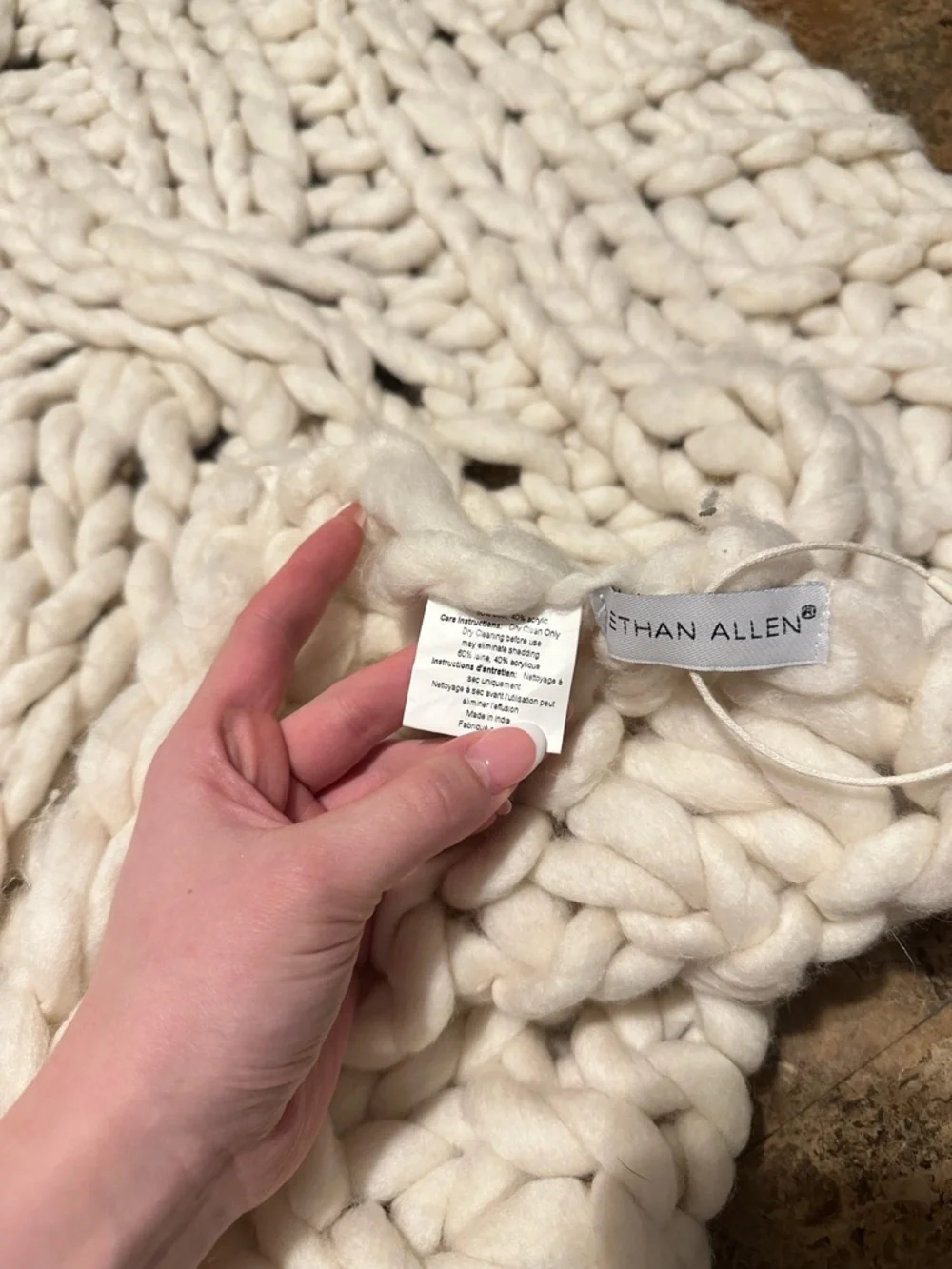 Ethan Allen Chunky Knit Throw Blanket in Ivory